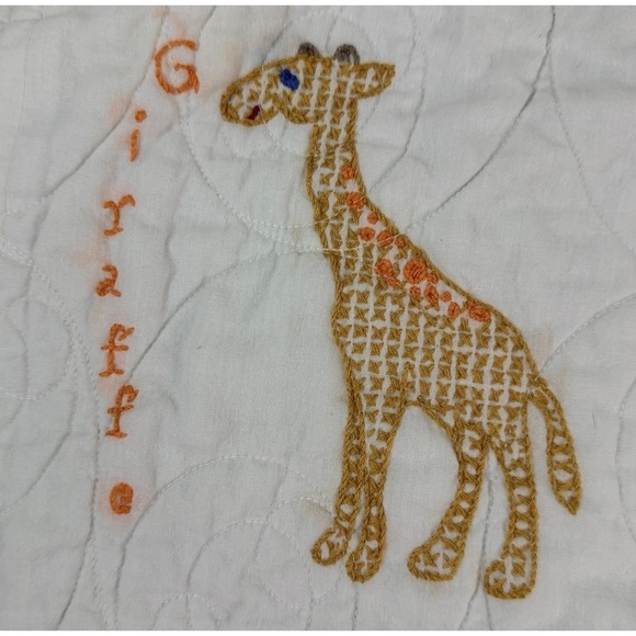 Childrens Zoo Embroidered Quilt Blanket Handmade Baby Toddler Animal Theme - Picture 8 of 16